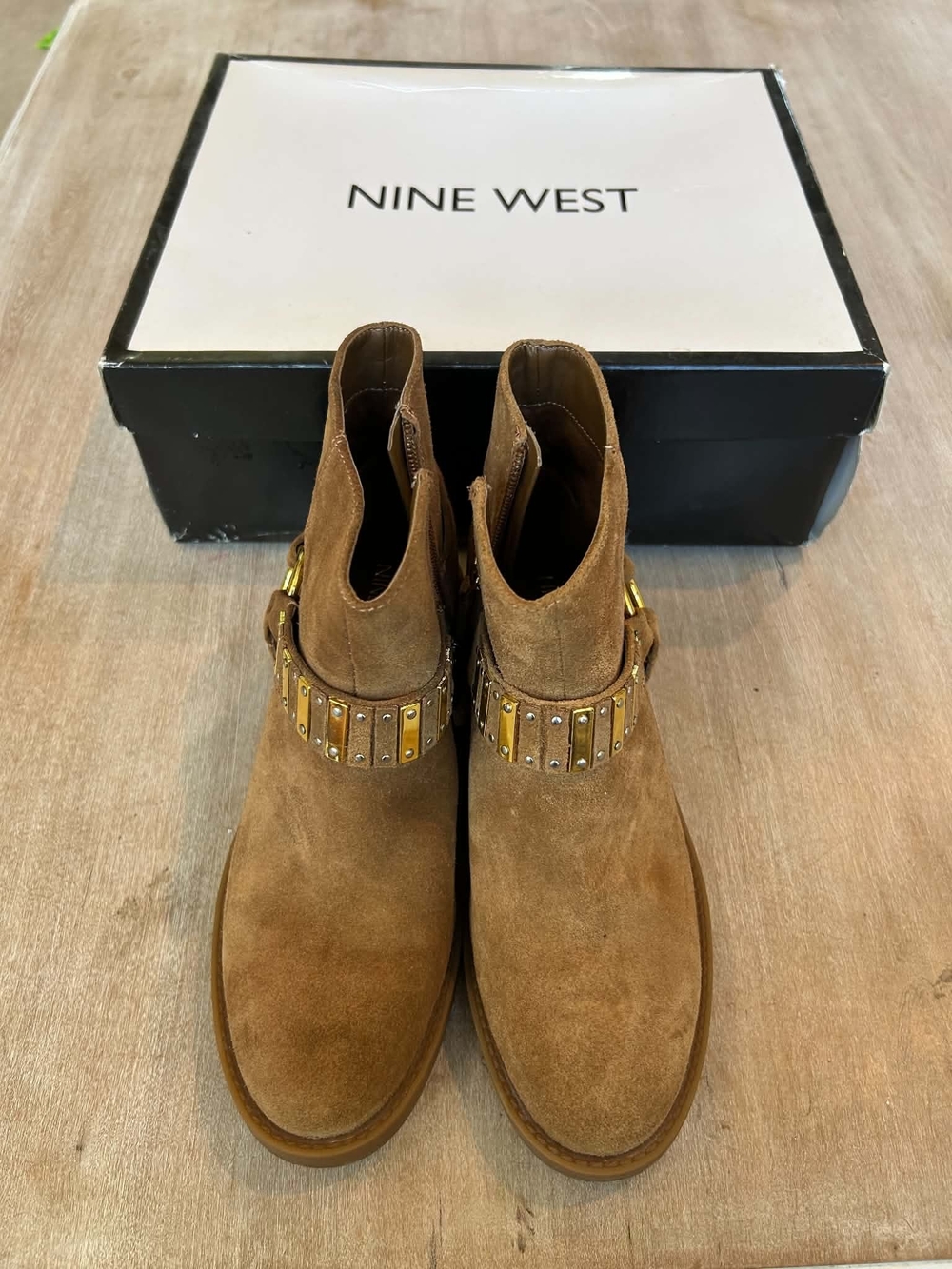 Nine West Women's Suede Chukka Boots in Brown with Gold Accents